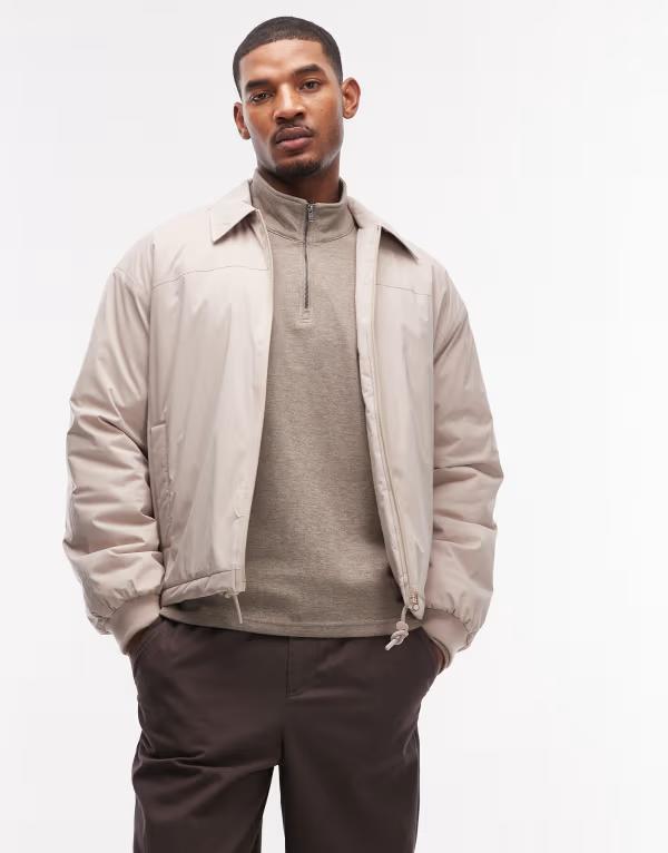 エイソス メンズ アウター 上衣・上衣 ASOS DESIGN stormMAX wateresistant harrington jacket インチ stone 石ころ コート・ジャケット-メンズファッション