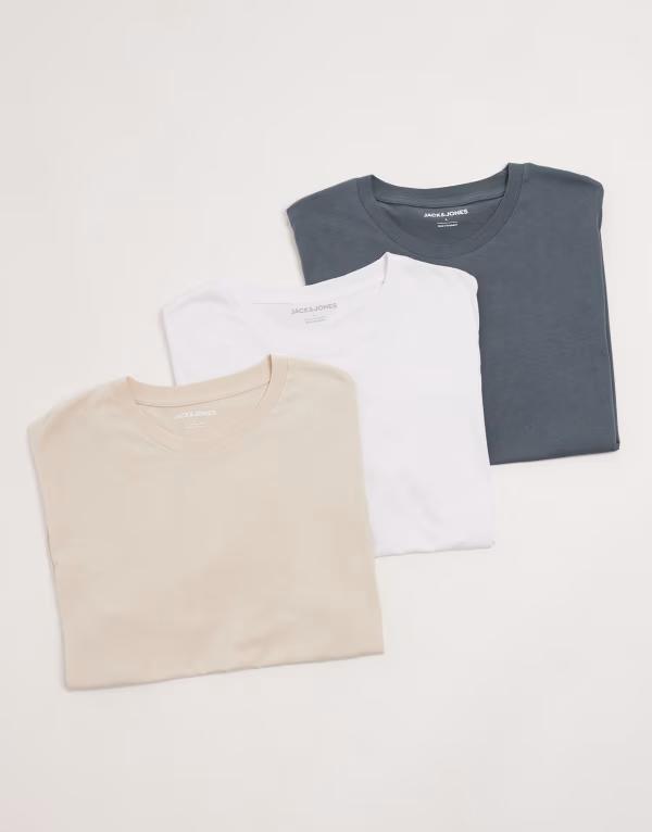 ジャック アンド ジョーンズ メンズ トップス Tシャツ Jack & Jones oversized t-shirt 3 pack beige & Moonbeam ホワイト