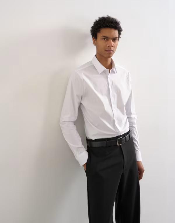 トップマン メンズ トップス シャツ スリムフィット Topman slim fit long sleeve formal stretch shirt WHITE ホワイト