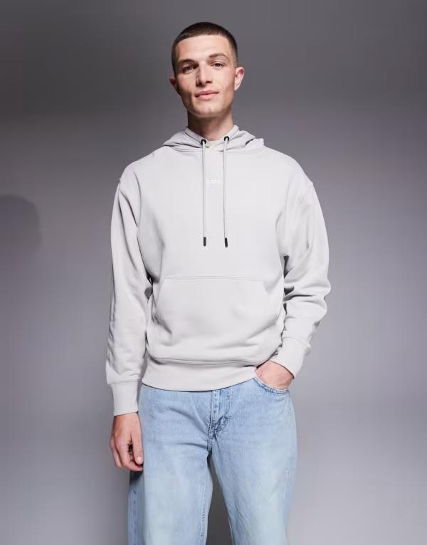 ボス オレンジ メンズ アウター パーカー・スウェット ロゴ BOSS Orange hoodie with small chest logopen grey グレー｜ReVida 店