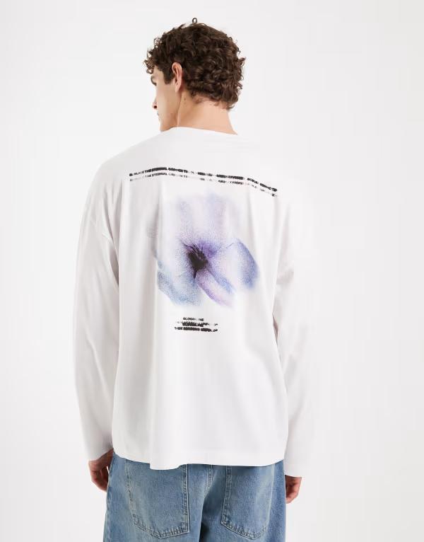 エイソス メンズ トップス Tシャツ グラフィック ASOS DESIGN long sleeve oversized t-shirt with blurred flower graphic WHITE ホワイト