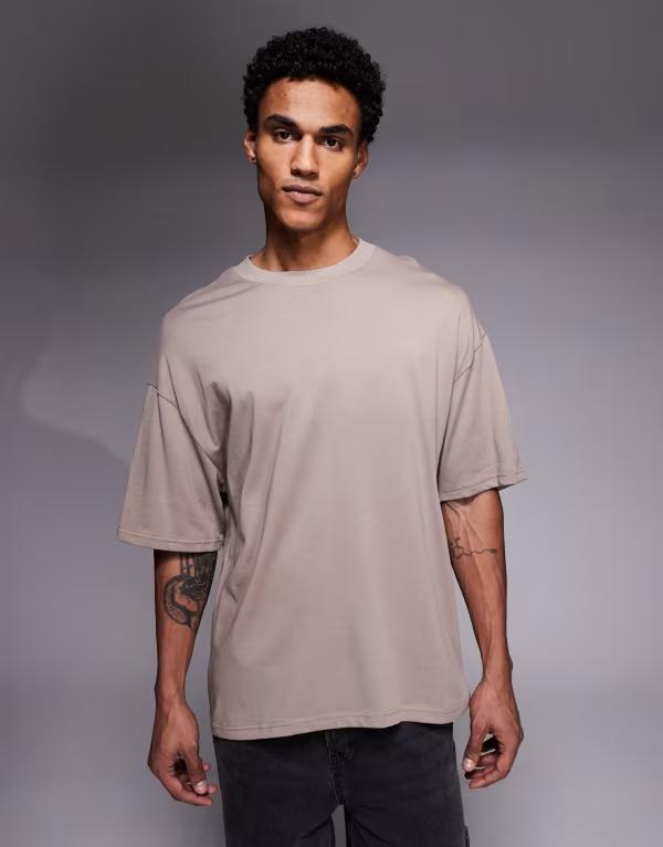 リバーアイランド メンズ トップス Tシャツ River Island boxy fit oversized T-shirt in light stone ストーン
