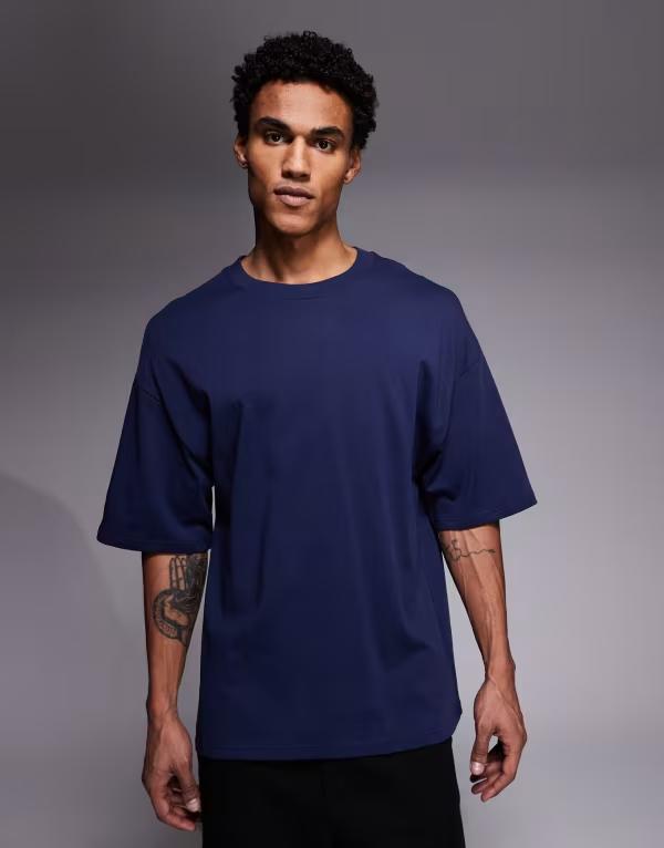 リバーアイランド メンズ トップス Tシャツ River Island boxy fit oversized T-shirt NAVY ネイビー