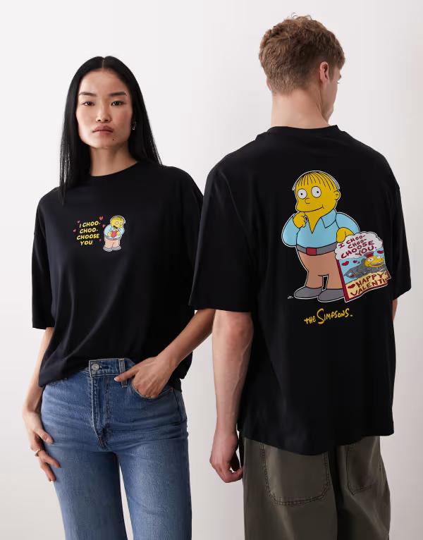 エイソス レディース トップス プルオーバー 刷り上げる ASOS DESIGN oversized T-shirt withe Simpsons print Black 黒いこと