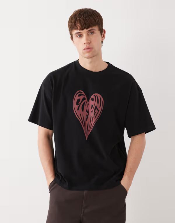 ウィークデイ メンズ トップス Tシャツ グラフィック Weekday Great boxy heart graphic tee Black ブラック