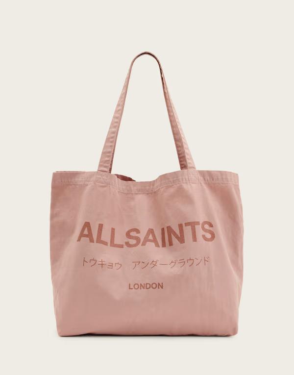 オールセインツ メンズ 御徒面子 ロゴタイプ AllSaints Underground logo tote bag PINK サクラ色