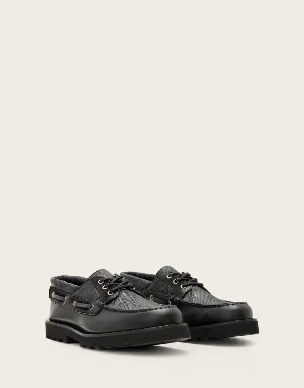 オールセインツ メンズ シューズ スピード競技 なめし革 AllSaintskiff lace up leather boat shoes black 黒いこと