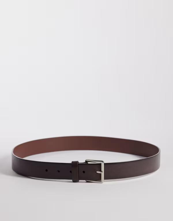 マンゴ メンズ 付属品 胴締め なめし革 Mango 100% leather classic belt BROWN 赤銅色