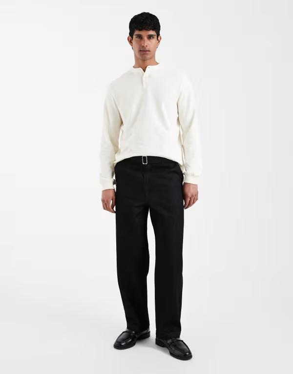 エイソス メンズ ボトムス デニムパンツ ジーンズ ASOS DESIGN loose straight jeans with belt Black ブラック