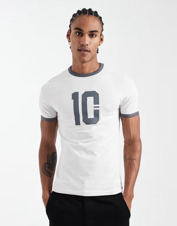 エイソス メンズ トップス Tシャツ グラフィック ASOS DESIGN muscle ringer T-shirt with sports graphic Nimbus cloud ホワイト