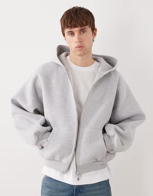 コルージョン メンズ アウター パーカー・スウェット COLLUSION zip up heavyweight boxy hoodie Gray Heather グレー