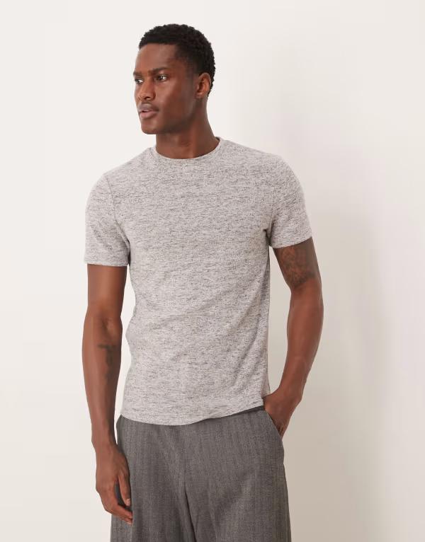 エイソス メンズ トップス Tシャツ ASOS DESIGN heavyweight slim T-shirt heather brushed texture Gray Heather グレー