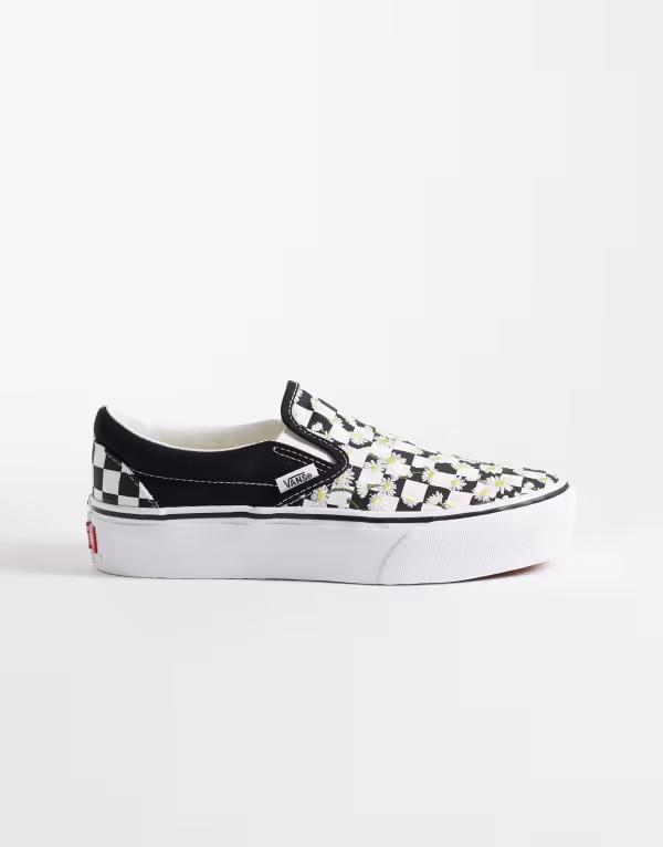 バンズ レディース シューズ スニーカー プラットフォーム Vans Classic Slip-On platform sneakers with flower detail Black ブラック