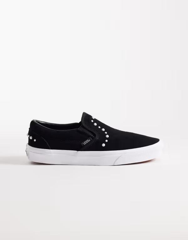 バンズ レディース シューズ スニーカー Vans Classic slip on sneakers with pearls detail Black ブラック