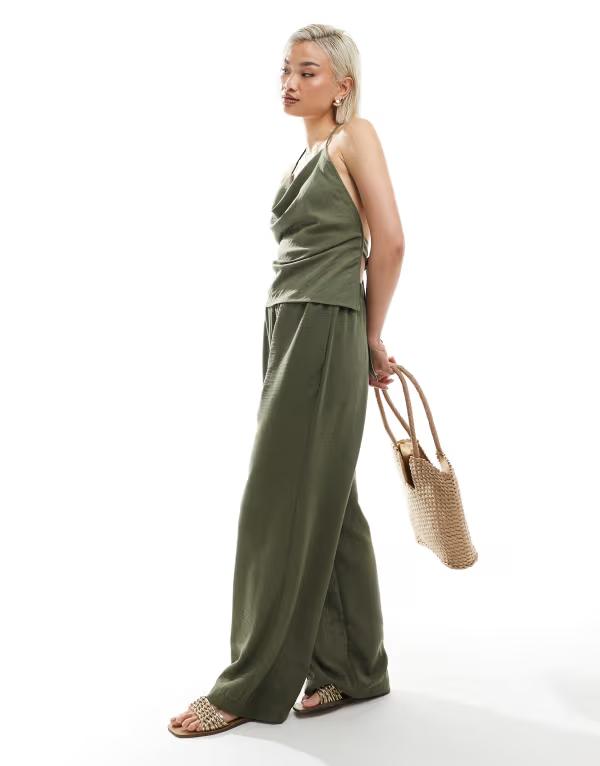 ヴェロモーダ レディース ボトムス 心地好いズボン下 ワイドレッグ ご機嫌酉の方角 リネン Vero Moda linen look high waist wide leg pants インチ herb green - part of a set Dried herb 緑であること