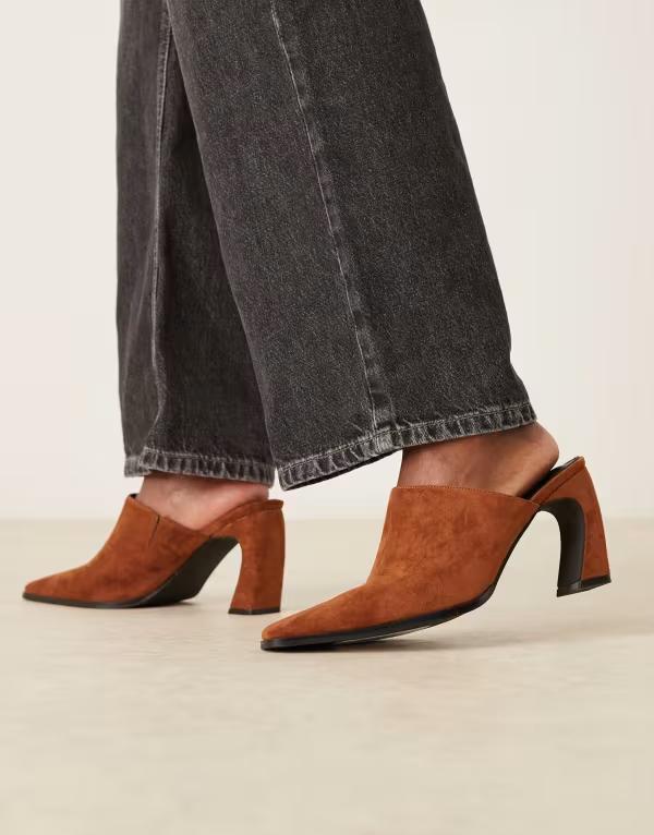 レイド レディース シューズ サンダル スエードクロス 踵 RAID Hania curved heel mules with pointed toe インチ tan suede Tan Suede タン