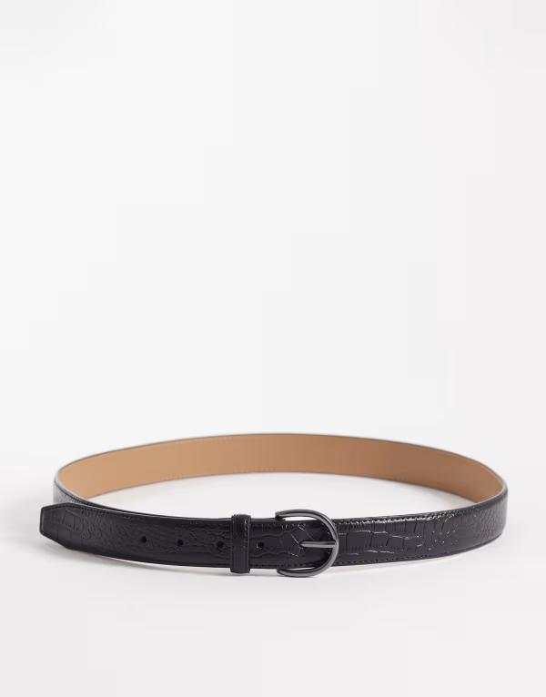マンゴ メンズ 付属品 胴締め なめし革 Mango textured leather belt Black 黒いこと