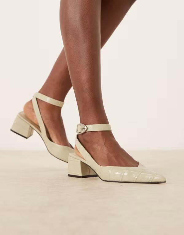 エイソス レディース シューズ 踵 ASOS DESIGN Sienna mid block heel shoes インチ sage green croc sage green croc 緑であること 靴-レディース靴
