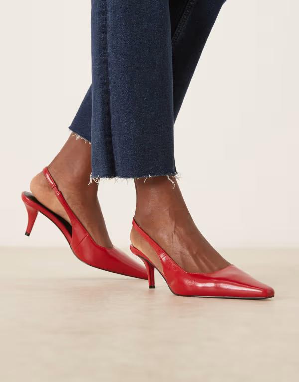 エイソス レディース シューズ ヒール ASOS DESIGN Shake chisel toe slingback mid heel shoes RED レッド