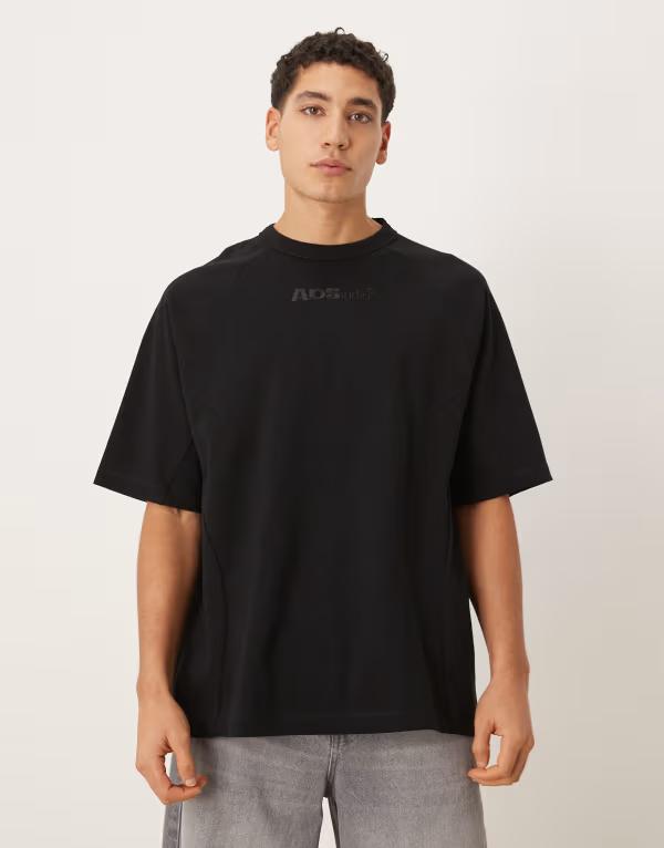 エイソス メンズ トップス Tシャツ ASOS DESIGN heavyweight oversized T-shirt with panels and chest embroidery Black ブラック｜ReVida 店