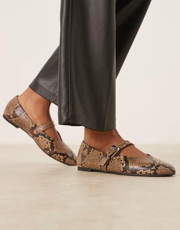 エイソス レディース シューズ パンプス ASOS DESIGN Leah mary jane ballet flats in snake
