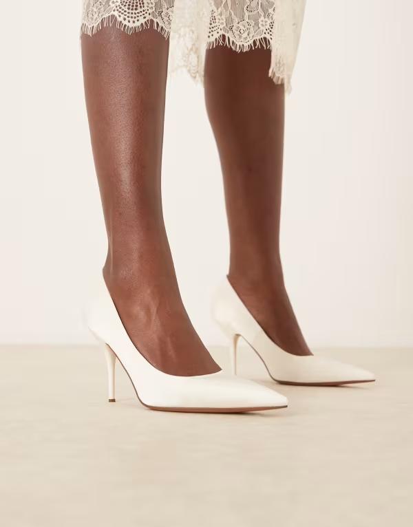 エイソス レディース シューズ 踵 繻子 ASOS DESIGN Perth pointed toe stiletto higheel pump satin Ivory Satin 象牙色