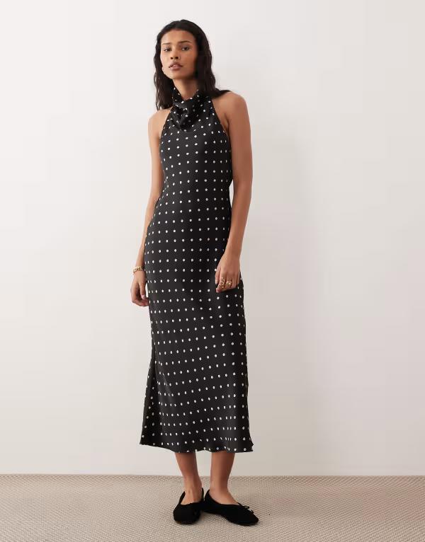 キスザスカイ レディース トップス ワンピース ドット柄 ハイネック ドット Kiss The Sky polka dot high neck slip dress Black ブラック