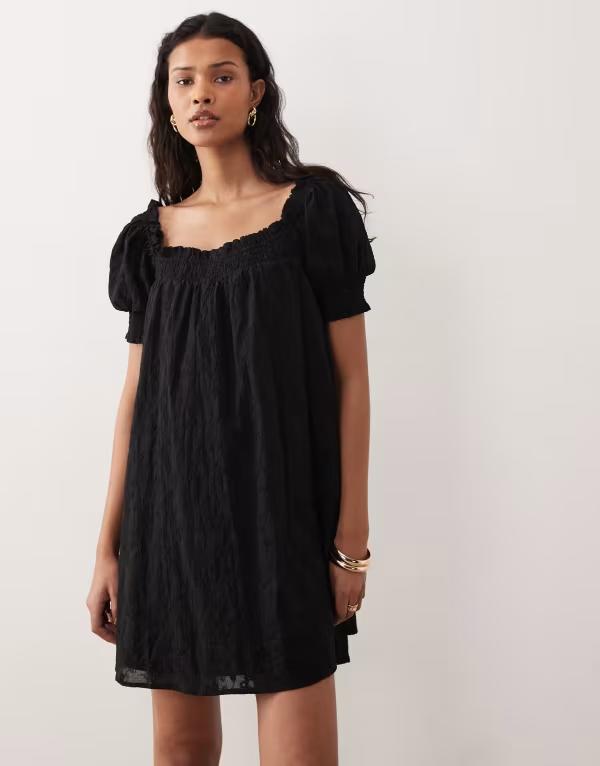 キスザスカイ レディース トップス 衣装 ミニ Kiss The Sky Malta short sleeveyelet babydoll mini dress Black 黒いこと