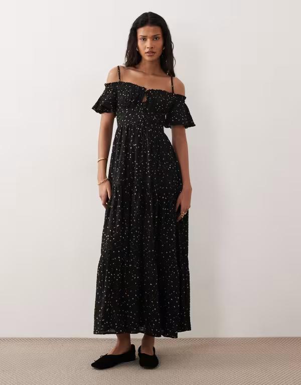 キスザスカイ レディース トップス ワンピース フラワー柄 マキシ フラワー Kiss The Sky Indi picnic maxi dress in floral Black ブラック