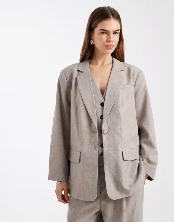 オンリー レディース アウター ジャケット・ブルゾン ブレザー ONLY oversized tailored blazer - part of a set Fungi ベージュ