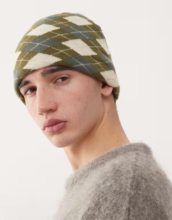 コルージョン メンズ アクセサリー 帽子 COLLUSION argyle plaid beanie in multi マルチカラー