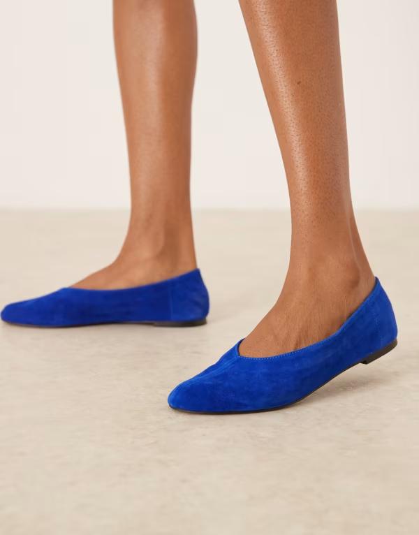 エイソス レディース シューズ パンプスエード ASOS DESIGN Lawn premium suede ballet flats in cobalt BLUE SUEDE ブルー
