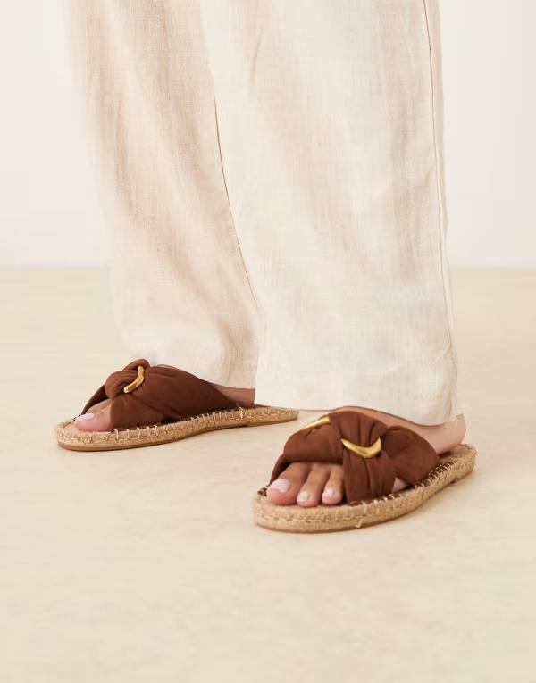 エイソス レディース シューズ サンダル ASOS DESIGN Jade knotted espadrille mules in chocolate チョコレート｜ReVida 店