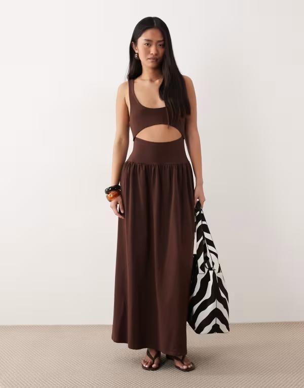 エイソス レディース トップス ワンピース カットアウト マキシ ASOS DESIGN cut out detail maxi dress in chocolate チョコレート