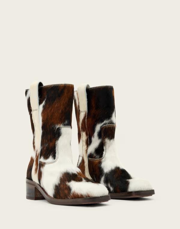 オールセインツ レディース シューズ ブーツ・レインブーツ 刷り上げる AllSaints terri cow print mid length boots インチ cream Cow print 皮膚軟化剤
