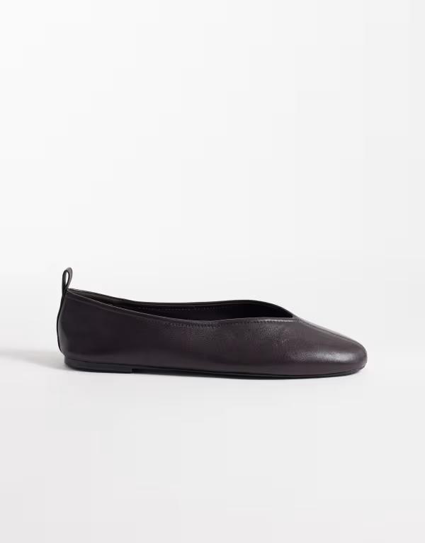 マンゴ レディース シューズ パンプス レザー Mango leather flats BROWN ブラウン