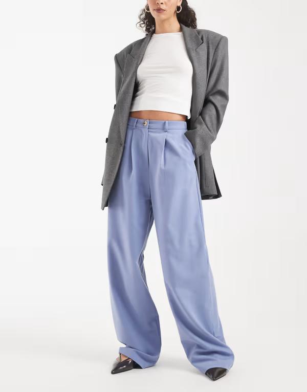 ミスセルフフリッジ レディース ボトムス 心地好いズボン下 ワイドレッグ Misselfridge tailored wide leg pants インチ powder blue 青み