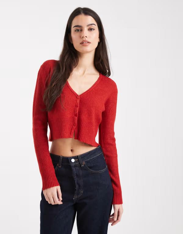 ミスセルフフリッジ レディース アウター カーディガン クロップド Misselfridge fluffy cropped cardigan RED レッド