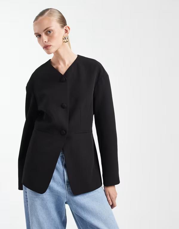 ミスセルフフリッジ レディース アウター 上衣・上衣 スポーツジャケット Misselfridge collarless cinch blazer Black 黒いこと