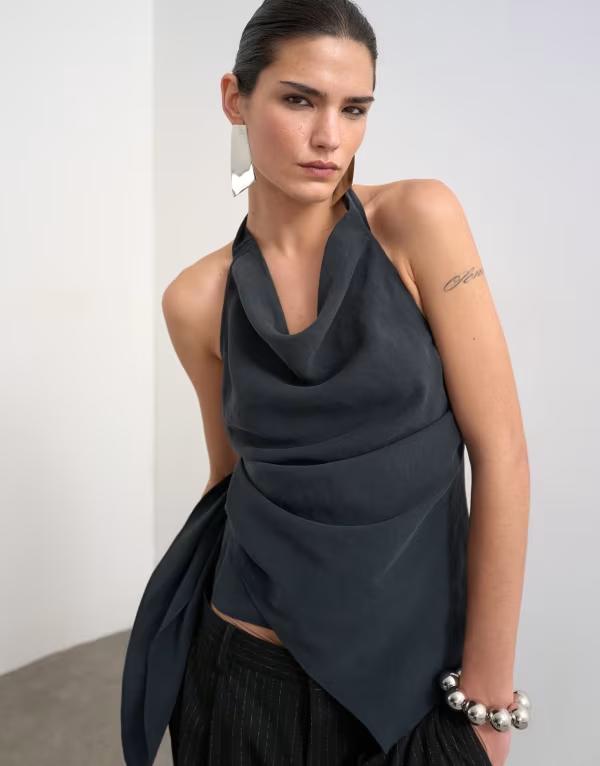トップショップ レディース トップス タンクトップ ホルター Topshop super soft cupro halter neck top Black ブラック｜ReVida 店