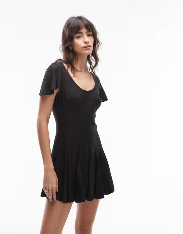 エイソス レディース トップス 衣装 ミニ ASOS DESIGN mini tea dress with godet hem Black 黒いこと