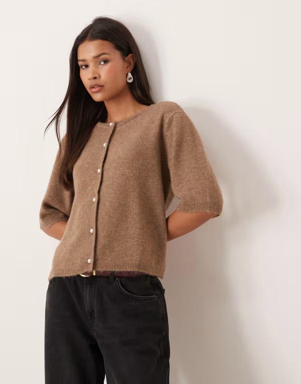 ジェイディーワイ レディース アウター カーディガン JDY pearl button short sleeve cardigan LIGHT BROWN ブラウン 14,026円
