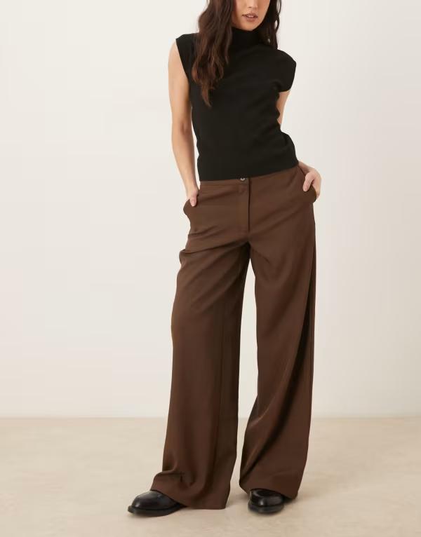 ジェイディーワイ レディース ボトムス カジュアルパンツ ワイドレッグ JDY high rise wide leg pants in chocolate Slate black ブラック