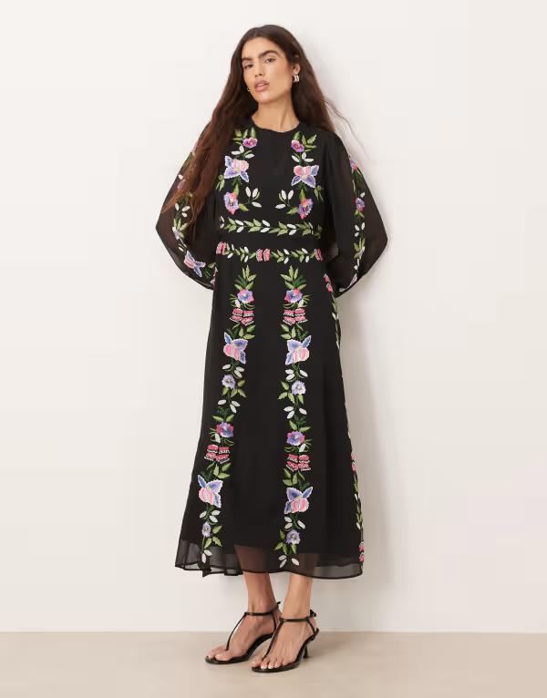 ホープ＆アイビー レディース トップス ワンピース ハイネック 刺繍 Hope & Ivy high neck embroidered midaxi dress Black ブラック