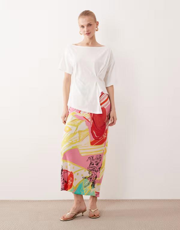 ネバーフリードレスド レディース ボトムスカート プリント サテン マキシ Never Fully Dressedorrisatin maxi skirt in mixedallas print - part of a set PINK ピンク 26,520円