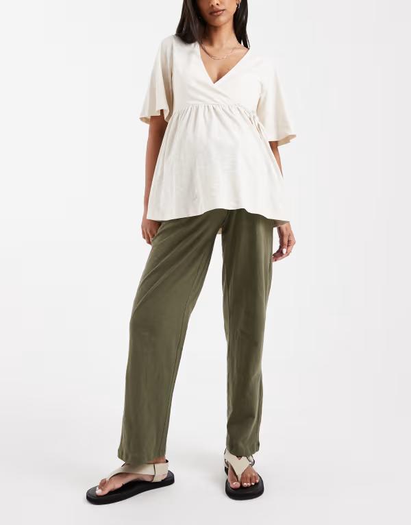ママライシアス レディース ボトムス 心地好いズボン下 ワイドレッグ マタニティ Mama.licious Mamalicious Maternity under the bump lightweight wide leg summer pants インチ darkhaki Kalamata 緑であること