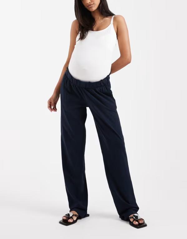 ママライシアス レディース ボトムス 心地好いズボン下 ワイドレッグ マタニティ Mama.licious Mamalicious Maternity under the bump lightweight wide leg summer pants Navy Blazer 米国海軍