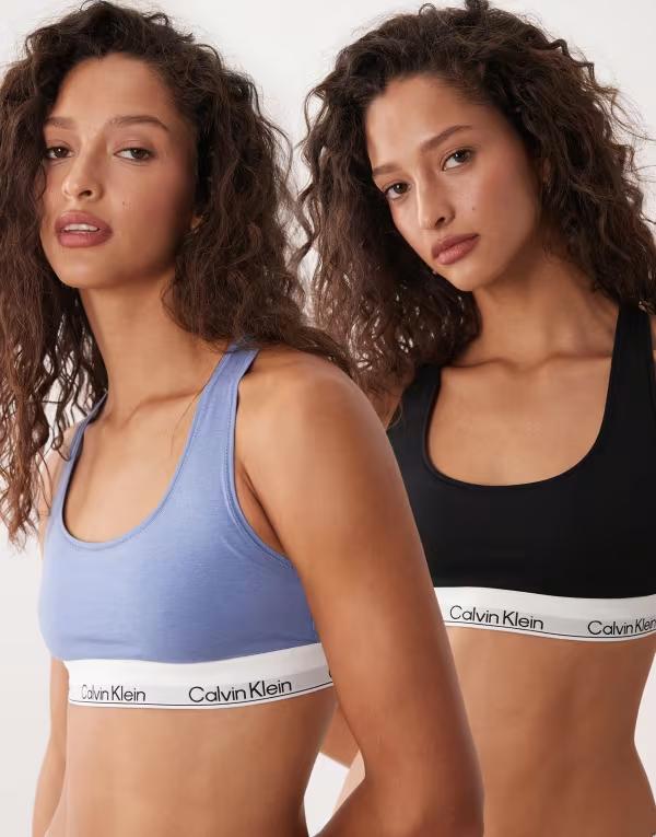 カルバンクライン レディース アンダーお召しもの ブラ 綿織物 Calvin Klein Icon Cotton Modal 2 pack bralettes/blue Black/Blue Tulip 黒いこと インナー・下着・ナイトウェア-レディース-インナー・下着・ランジェリー