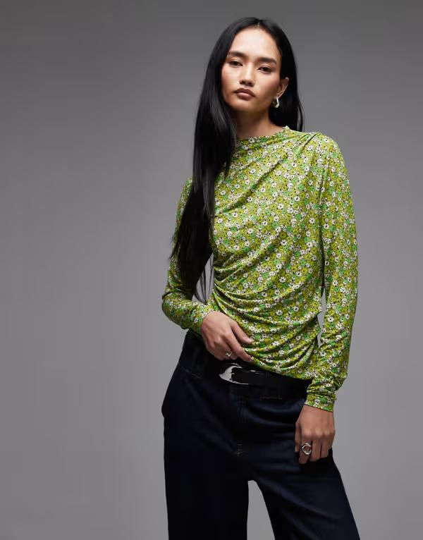 アンドアザーストーリーズ レディース トップス Tシャツ フラワー柄 プリント ジャージー フラワー & Other Stories long sleeve slinky jersey top floral print GREEN グリーン