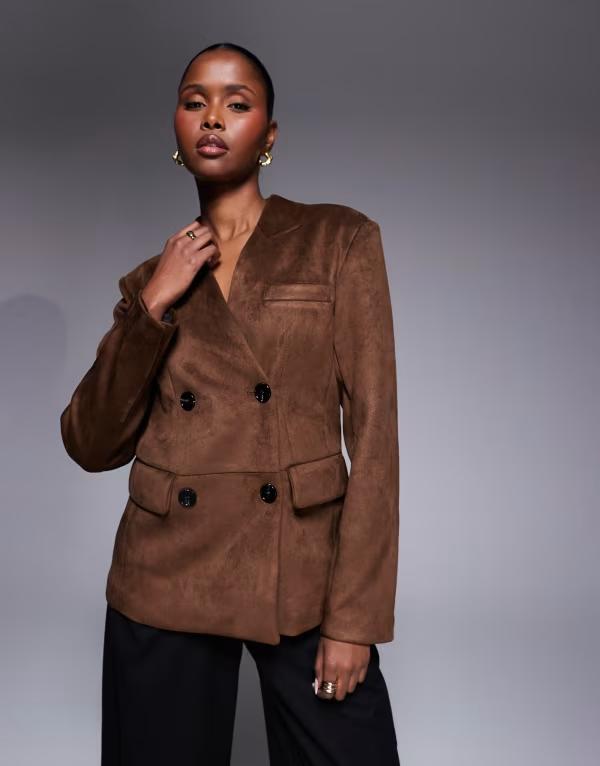 リバーアイランド レディース アウター ジャケット・ブルゾン スエード ブレザー River Island collarlessuedette blazer BROWN ブラウン